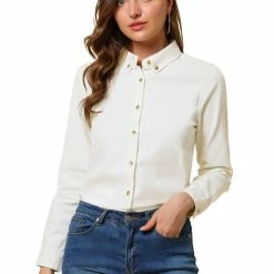 Allegra K Classic Long Sleeve Loose Button Up Denim Shirt Women