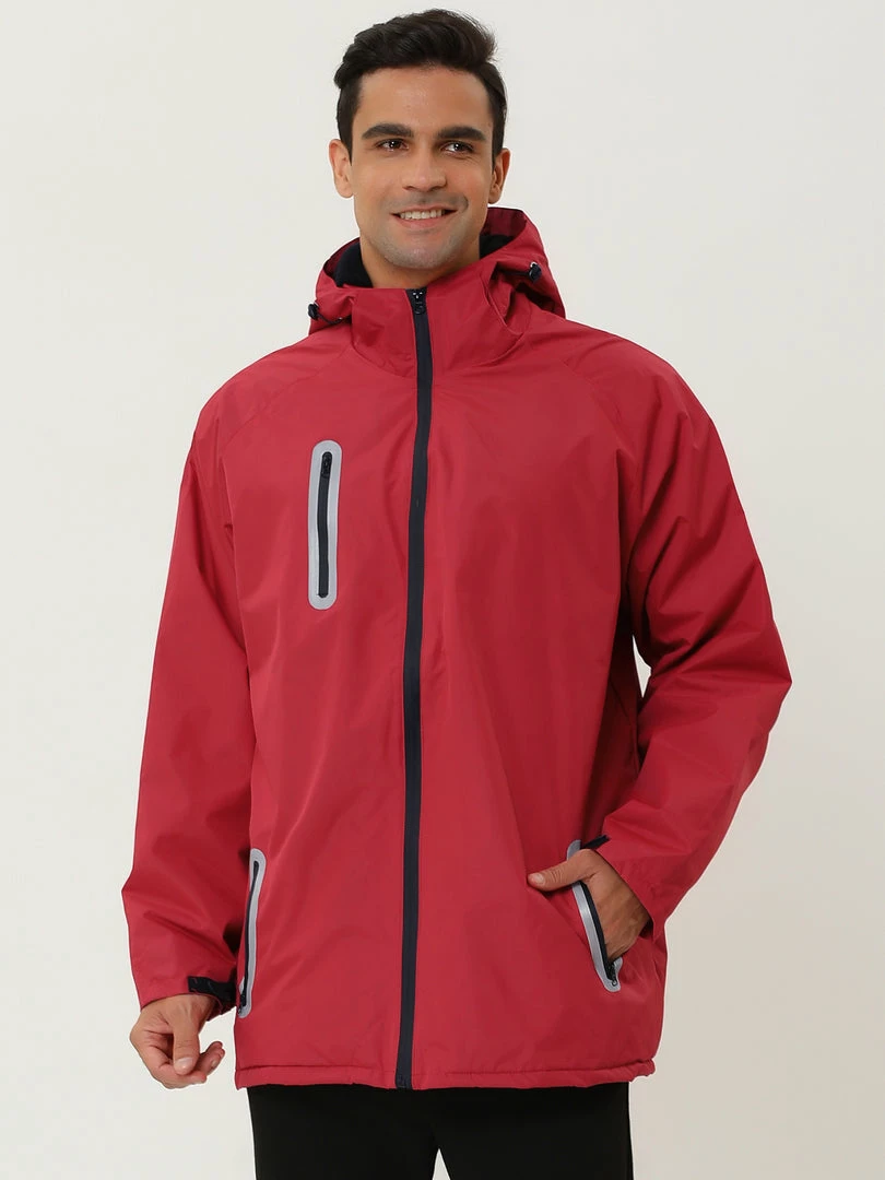 Allegra K Men's Windbreaker Faux Fleece Lined Drawstring Hoodie Zipper Outdoor Jackets 5 Allegra K Men's Windbreaker Faux Fleece Lined Drawstring Hoodie Zipper Outdoor Jackets