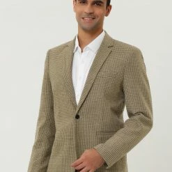 Allegra K Men's Casual Plaid Sports Coat Notched Lapel One Button Houndstooth Blazer