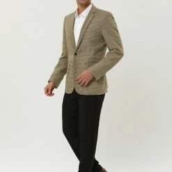 Allegra K Men's Casual Plaid Sports Coat Notched Lapel One Button Houndstooth Blazer