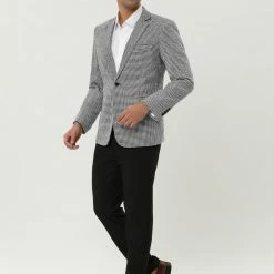 Allegra K Men's Casual Plaid Sports Coat Notched Lapel One Button Houndstooth Blazer