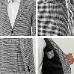 Allegra K Men's Casual Plaid Sports Coat Notched Lapel One Button Houndstooth Blazer