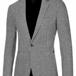 Allegra K Men's Casual Plaid Sports Coat Notched Lapel One Button Houndstooth Blazer