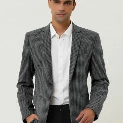 Allegra K Men's Casual Plaid Sports Coat Notched Lapel One Button Houndstooth Blazer