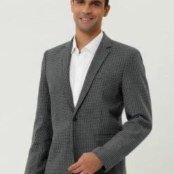 Allegra K Men's Casual Plaid Sports Coat Notched Lapel One Button Houndstooth Blazer