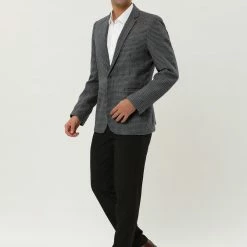 Allegra K Men's Casual Plaid Sports Coat Notched Lapel One Button Houndstooth Blazer