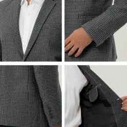 Allegra K Men's Casual Plaid Sports Coat Notched Lapel One Button Houndstooth Blazer