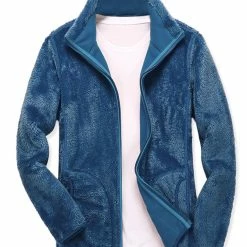 Allegra K Men's Winter Solid Color Long Sleeved Full-Zip Sherpa Fleece Jacket