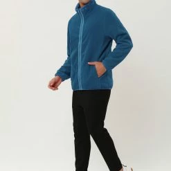 Allegra K Men's Winter Solid Color Long Sleeved Full-Zip Sherpa Fleece Jacket