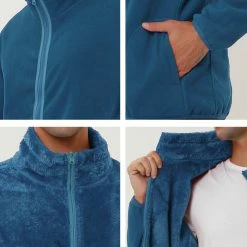 Allegra K Men's Winter Solid Color Long Sleeved Full-Zip Sherpa Fleece Jacket