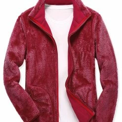 Allegra K Men's Winter Solid Color Long Sleeved Full-Zip Sherpa Fleece Jacket