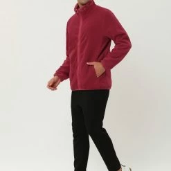 Allegra K Men's Winter Solid Color Long Sleeved Full-Zip Sherpa Fleece Jacket