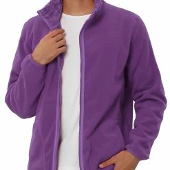 Allegra K Men's Winter Solid Color Long Sleeved Full-Zip Sherpa Fleece Jacket