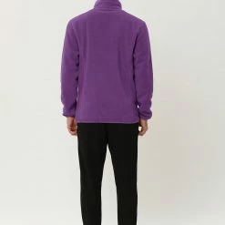 Allegra K Men's Winter Solid Color Long Sleeved Full-Zip Sherpa Fleece Jacket