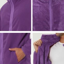 Allegra K Men's Winter Solid Color Long Sleeved Full-Zip Sherpa Fleece Jacket