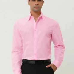 Allegra K Men's Dress Shirt Regular Fit Long Sleeves Button Down Prom Solid Shirt Tops