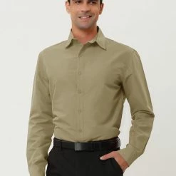 Allegra K Men's Dress Shirt Regular Fit Long Sleeves Button Down Prom Solid Shirt Tops