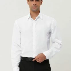 Allegra K Men's Dress Shirt Regular Fit Long Sleeves Button Down Prom Solid Shirt Tops