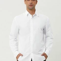 Allegra K Men's Dress Shirt Regular Fit Long Sleeves Button Down Prom Solid Shirt Tops