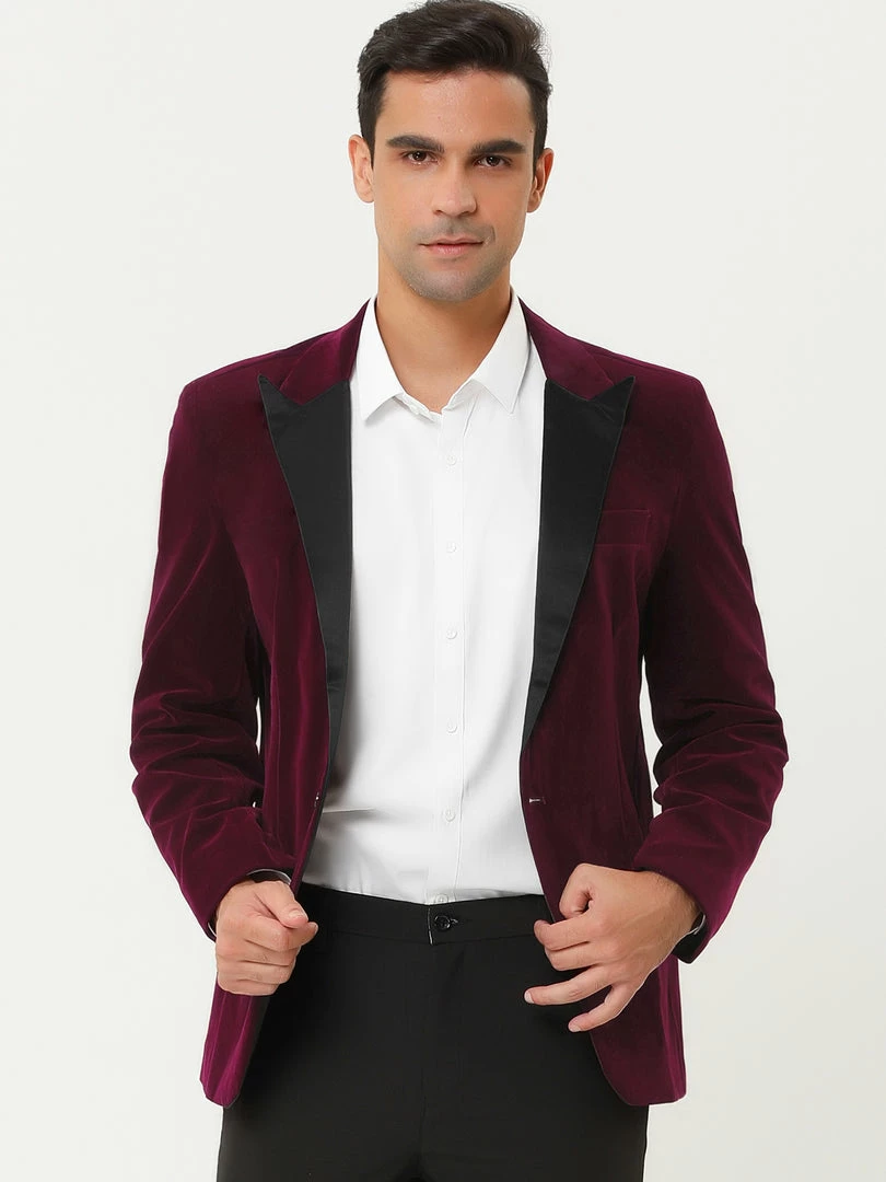 Allegra K Men's Velvet Blazer One Button Party Prom Tuxedo Dinner Suit Jacket Sports Coat 5 Allegra K Men's Velvet Blazer One Button Party Prom Tuxedo Dinner Suit Jacket Sports Coat