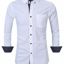 Allegra K Men's Contrast Dress Shirts Button Down Slim Fit Cotton Business Shirt