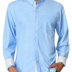 Allegra K Men's Contrast Dress Shirts Button Down Slim Fit Cotton Business Shirt