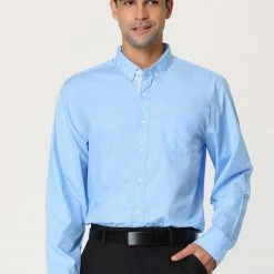 Allegra K Men's Contrast Dress Shirts Button Down Slim Fit Cotton Business Shirt