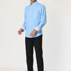 Allegra K Men's Contrast Dress Shirts Button Down Slim Fit Cotton Business Shirt