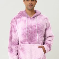 Allegra K Men's Tie Dye Hoodie Drawstring Printed Pullover Sherpa Fleece Sweatshirt