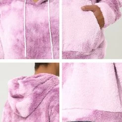 Allegra K Men's Tie Dye Hoodie Drawstring Printed Pullover Sherpa Fleece Sweatshirt