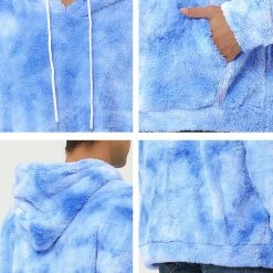 Allegra K Men's Tie Dye Hoodie Drawstring Printed Pullover Sherpa Fleece Sweatshirt