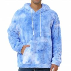 Allegra K Men's Tie Dye Hoodie Drawstring Printed Pullover Sherpa Fleece Sweatshirt
