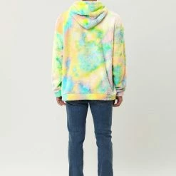 Allegra K Men's Tie Dye Hoodie Drawstring Printed Pullover Sherpa Fleece Sweatshirt