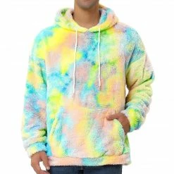 Allegra K Men's Tie Dye Hoodie Drawstring Printed Pullover Sherpa Fleece Sweatshirt