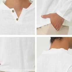 Allegra K Men's Linen Henley Shirts Collar Button Casual Long Sleeve T-Shirts