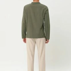 Allegra K Men's Linen Henley Shirts Collar Button Casual Long Sleeve T-Shirts