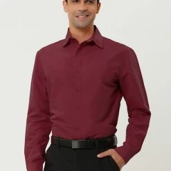 Allegra K Men's Dress Shirt Regular Fit Long Sleeves Button Down Prom Solid Shirt Tops