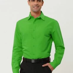 Allegra K Men's Dress Shirt Regular Fit Long Sleeves Button Down Prom Solid Shirt Tops