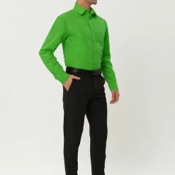 Allegra K Men's Dress Shirt Regular Fit Long Sleeves Button Down Prom Solid Shirt Tops