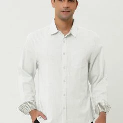 Allegra K Men's Contrast Color Plaid Collar Button Down Long Sleeves Office Dress Shirt