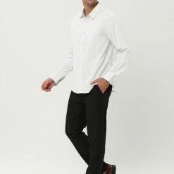 Allegra K Men's Contrast Color Plaid Collar Button Down Long Sleeves Office Dress Shirt