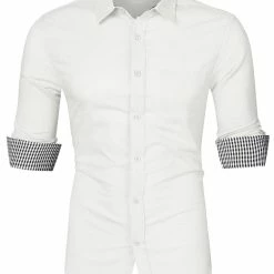 Allegra K Men's Contrast Color Plaid Collar Button Down Long Sleeves Office Dress Shirt