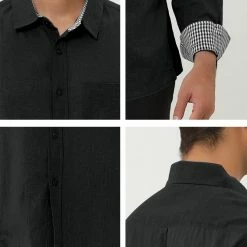 Allegra K Men's Contrast Color Plaid Collar Button Down Long Sleeves Office Dress Shirt