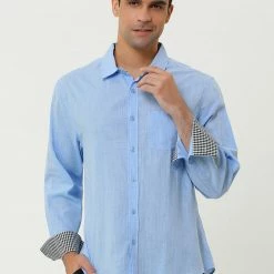 Allegra K Men's Contrast Color Plaid Collar Button Down Long Sleeves Office Dress Shirt