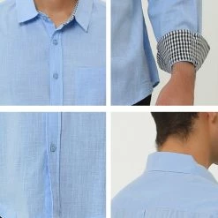 Allegra K Men's Contrast Color Plaid Collar Button Down Long Sleeves Office Dress Shirt