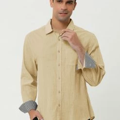 Allegra K Men's Contrast Color Plaid Collar Button Down Long Sleeves Office Dress Shirt