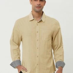 Allegra K Men's Contrast Color Plaid Collar Button Down Long Sleeves Office Dress Shirt