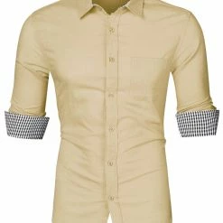 Allegra K Men's Contrast Color Plaid Collar Button Down Long Sleeves Office Dress Shirt