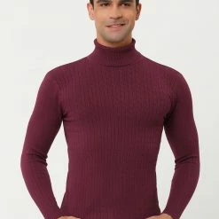 Allegra K Men's Turtleneck Sweaters Winter Ribbed Cable Knit Pullover Sweater