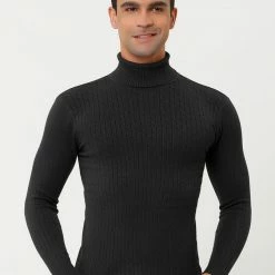 Allegra K Men's Turtleneck Sweaters Winter Ribbed Cable Knit Pullover Sweater